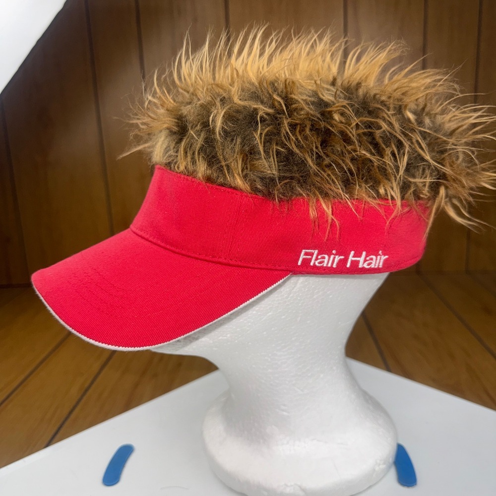 Flair Hair by Backgate Designs Red Visor‎ with Brown Faux Fur Spiky Hair Novelty